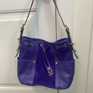 Aimee Kestenberg Bag Purple and Gold Suede Shoulder Bag with Drawstring Closure